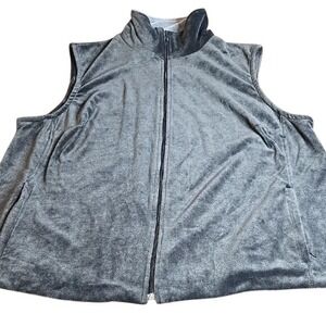 Vintage At Ease With Clio Velour Full‎ Zip Vest, Gray, Women's Size 1x